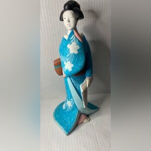 Japanese Hakata Doll Blue Kimono Geisha Maiko Pottery Vintage 11”